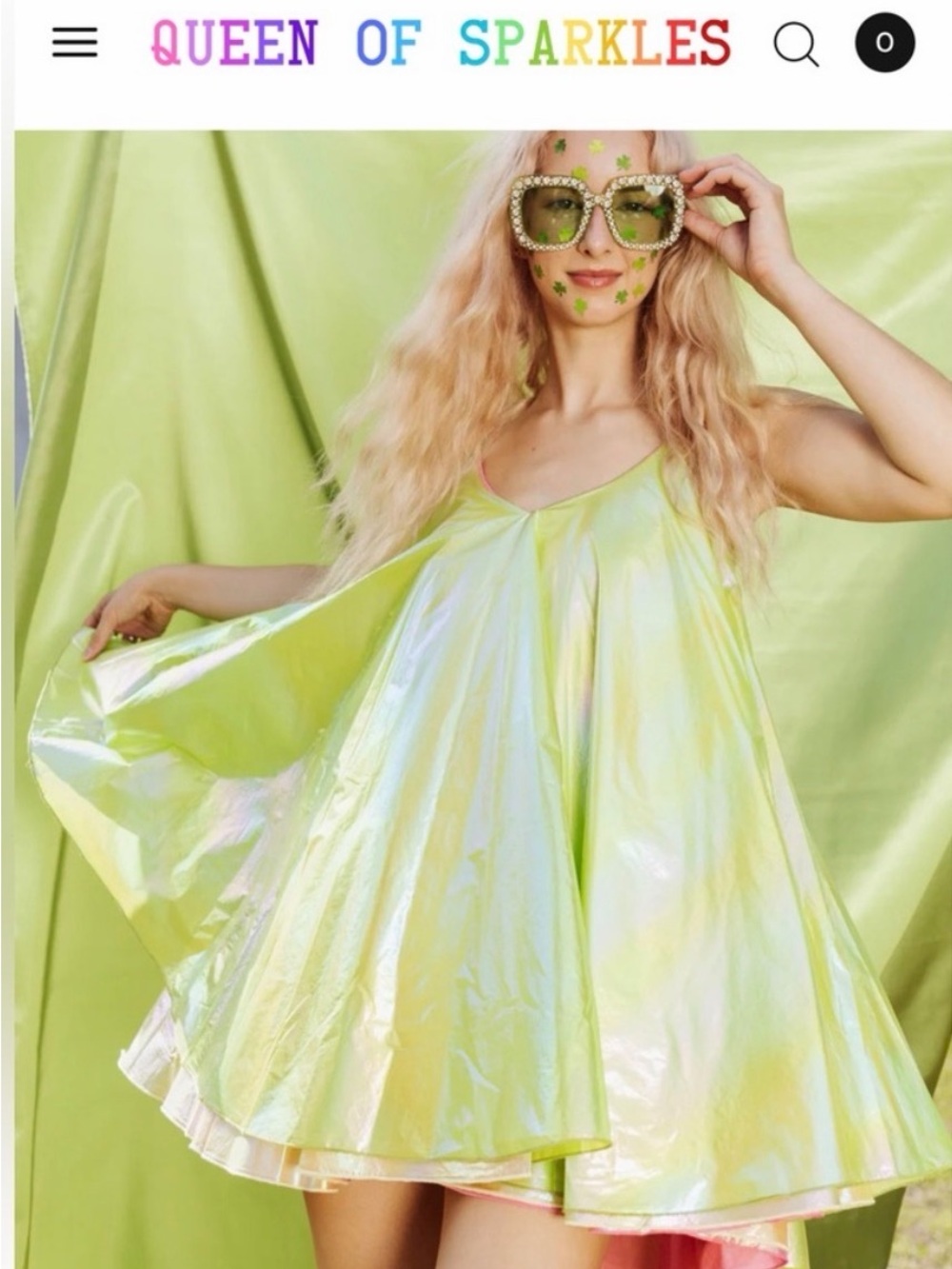 NWOT QUEEN OF SPARKLES Iridescent Lime Slip Barbie Dress